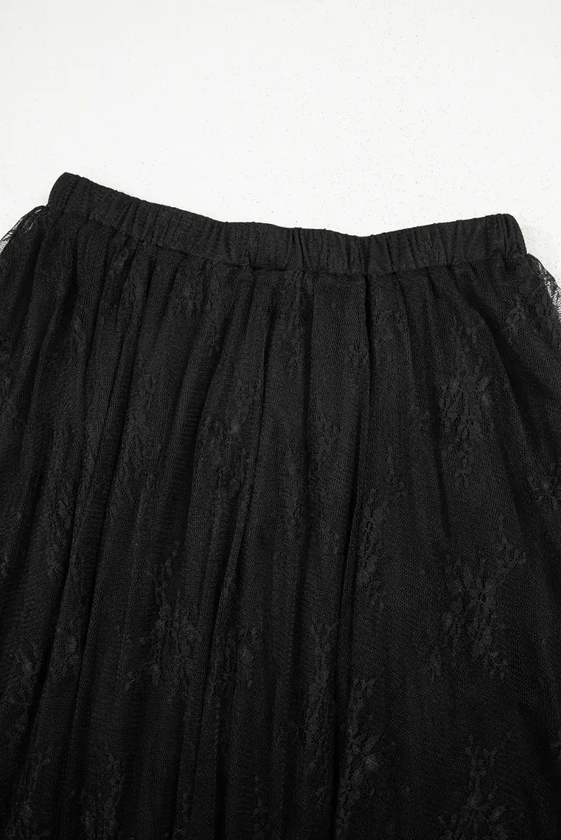 Black Lace Cascading Tiered High Waist Maxi Skirt Women - Love Salve